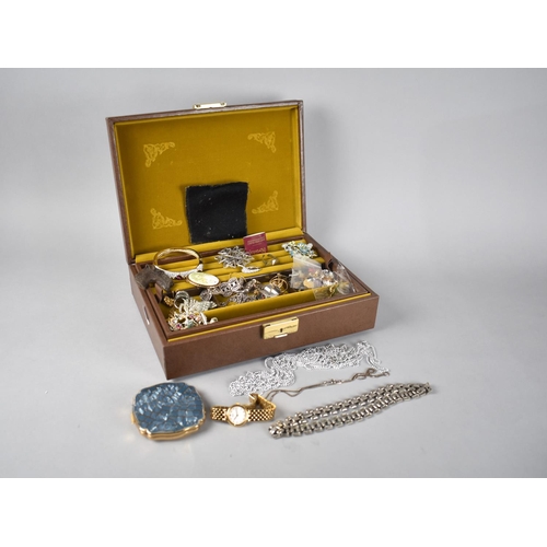 260 - A Fitted Vintage Jewellery Box Containing Various Costume Jewellery to include Jewelled Bangle, Broo... 