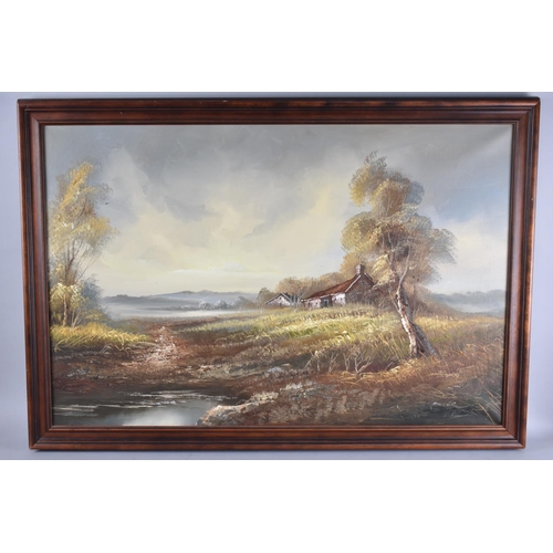 271 - A Large Framed Oil on Canvas, Farmland Scene with Out Buildings and Trees, Signed Miller, Subject 90... 