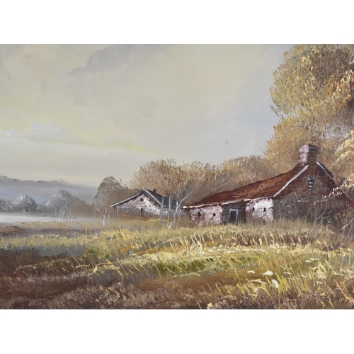 271 - A Large Framed Oil on Canvas, Farmland Scene with Out Buildings and Trees, Signed Miller, Subject 90... 