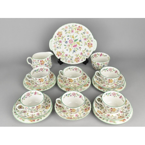 272 - A Minton Haddon Hall Tea Set to Comprise Six Cups, Six Saucers, Five Side Plates, Cake Plate, Milk J... 