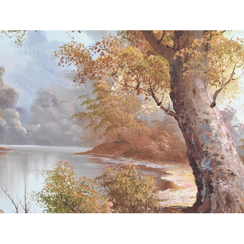 293 - A Large Framed Oil on Canvas, Woodland River Scene, Signed T Cafieri, Subject 90x60cm