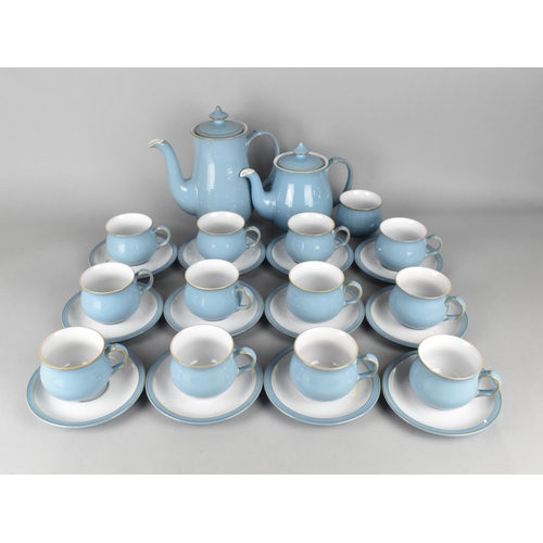 295 - A Denby Blue Glazed Tea Set to Comprise Teapot, Coffee Pot, Sugar Bowl and Twelve Cups and Saucers