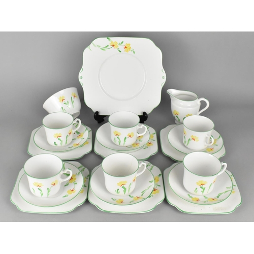 296 - An Early/Mid 20th Century Hand Painted Tea Set to Comprise Six Cups, Six Saucers, Cake Plate, Milk J... 