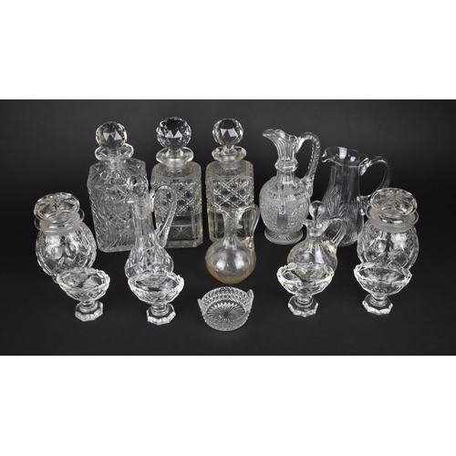 312 - A Collection of Various Late 19th and 20th Century Cut Glass to Comprise Spirit Decanters, Ewers, Ju... 