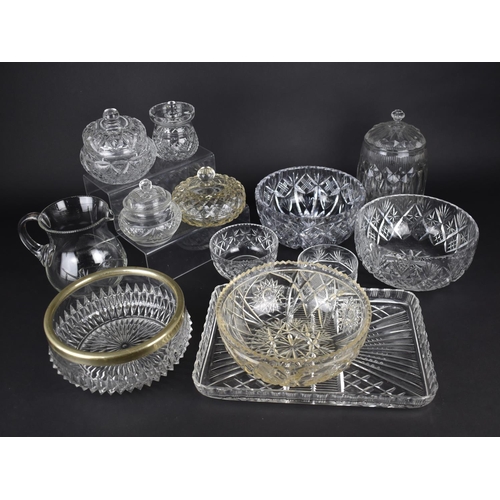 314 - A Collection of Various Cut Glass to Comprise Bowls, Tray, Lidded Pots etc