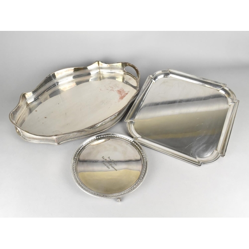 318 - An Oval Silver Plated Galleried Tray, 46cm wide Together with a Silver Plated Tray of Square Canted ... 