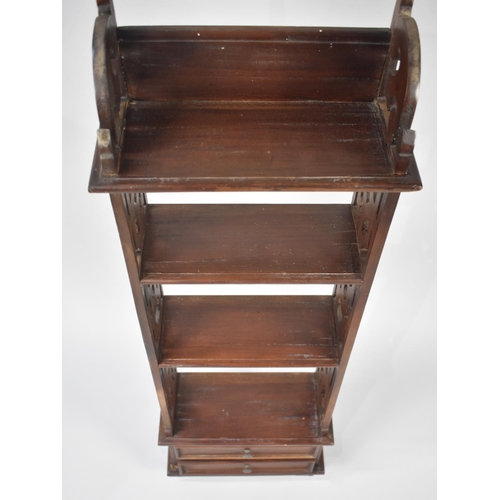 32 - A Reproduction Wall Hanging Three Shelf Display Unit with Pierced Supports and Two Drawers to Base, ... 