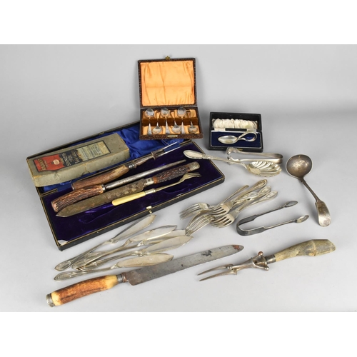 321 - A Collection of Various Flatware to Comprise Antler Handled Carving Items, Fish Knives and Forks etc