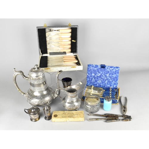 323 - A Collection of Various Metalwares to Comprise Victorian Pewter Teapot, Jug, Faux Lapis Lazuli Knive... 