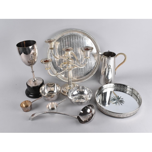 324 - A Collection of Various Silver Plate to Comprise Four Branch Candelabra, Trophy, Galleried Tray etc