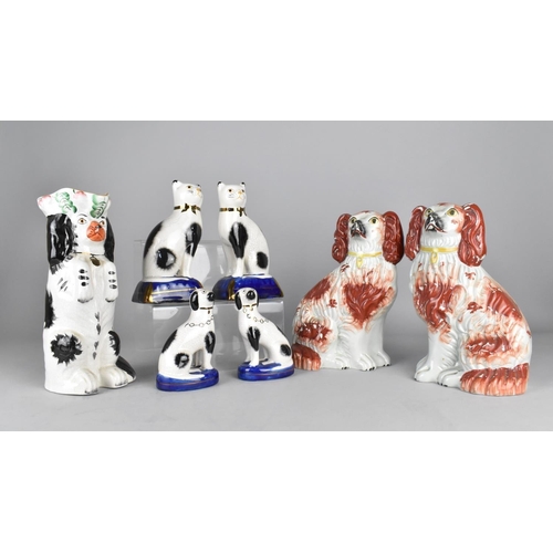 328 - A Pair of Staffordshire Spaniels in the Liver Colourway Together with a Collection of Various Reprod... 