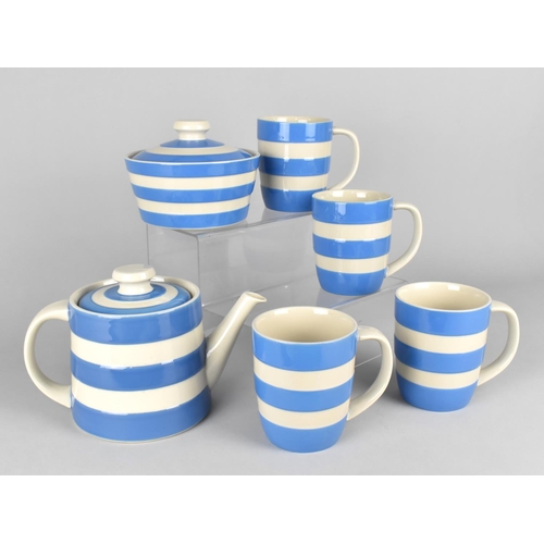 336 - Six Pieces of T.G Green Cornishware to Comprise Teapot, Four Mugs and a Lidded Pot