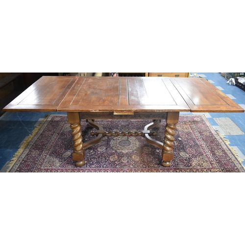 474 - A Large Early 20th Century Oak Draw Leaf Extending Dining Table on Heavy Carved Barley Twist Support... 