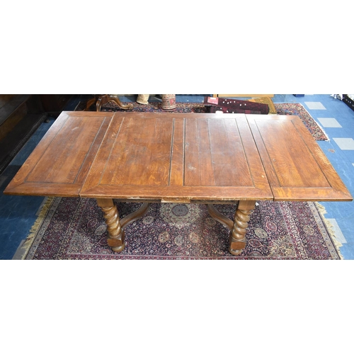 474 - A Large Early 20th Century Oak Draw Leaf Extending Dining Table on Heavy Carved Barley Twist Support... 