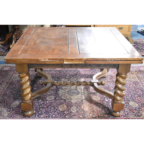 474 - A Large Early 20th Century Oak Draw Leaf Extending Dining Table on Heavy Carved Barley Twist Support... 