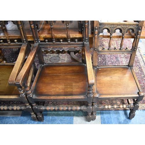 475 - A Set of Eight Early 20th Century Oak Gothic Revival Dining Chairs to Include Two Carvers, Having Sc... 