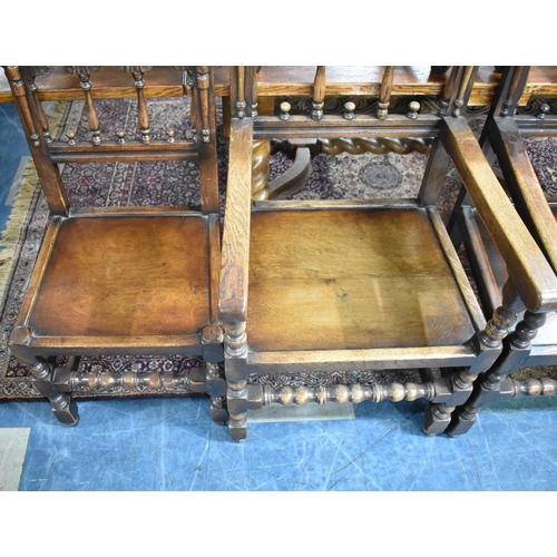 475 - A Set of Eight Early 20th Century Oak Gothic Revival Dining Chairs to Include Two Carvers, Having Sc... 