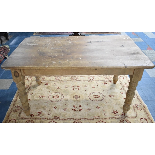 482 - A Late Victorian/Edwardian Pine Scrub Top Table on Turned Supports, 152x90x75cm high