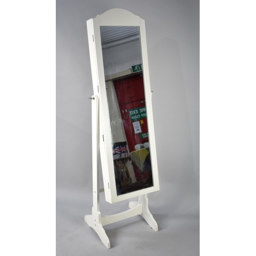 487 - A Modern White Painted Cheval Mirror with Hinged Front Revealing Fitted Store