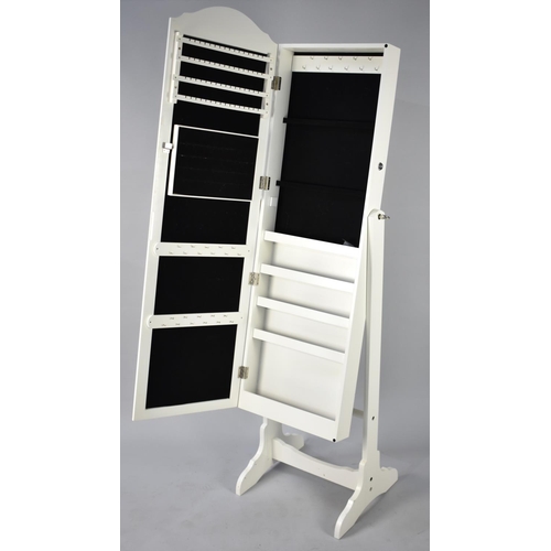 487 - A Modern White Painted Cheval Mirror with Hinged Front Revealing Fitted Store