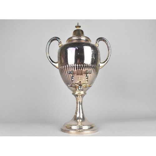 49 - An Edwardian Vase Shaped Silver Plated two Handled Samovar by SR and N, 40cms High