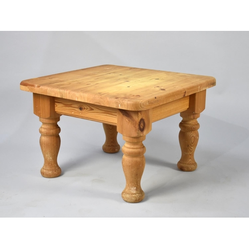 499 - A Modern Pine Square Coffee Table on Turned Supports, 67cms Square