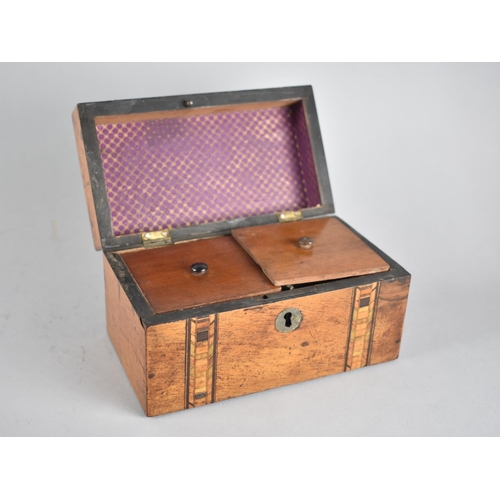 5 - A Late 19th Century Two Division Tea Caddy with Inlaid Banded Decoration, In Need of Restoration, 17... 