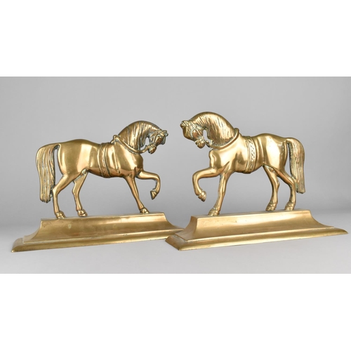 54 - A Pair of Late Victorian Polished Bronze Fireside Ornaments of Doorstops in the Form of Stallions, 3... 