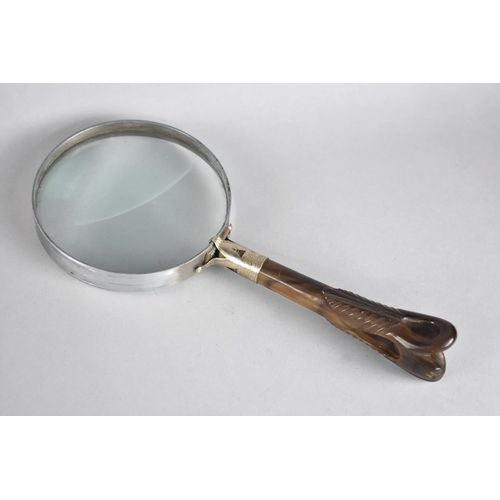 63 - A Desktop Magnifying Glass with Moulded Horn Handle, 24cms Long