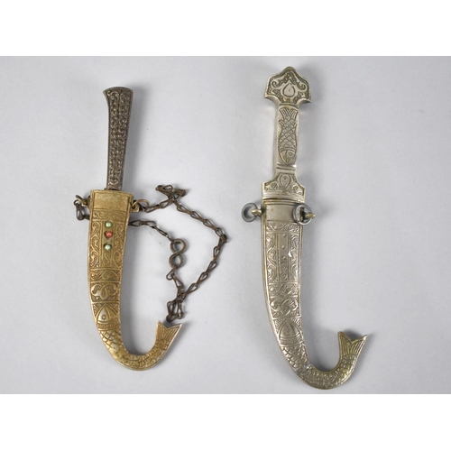 66 - Two Souvenir Indian Curved Blade Daggers, One having Unrelated Scabbard