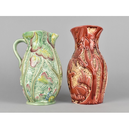 76 - A Falcon Ware Green Glazed Jug, Mid 20th Century and Numbered 654, together with a Similar Vase Numb... 