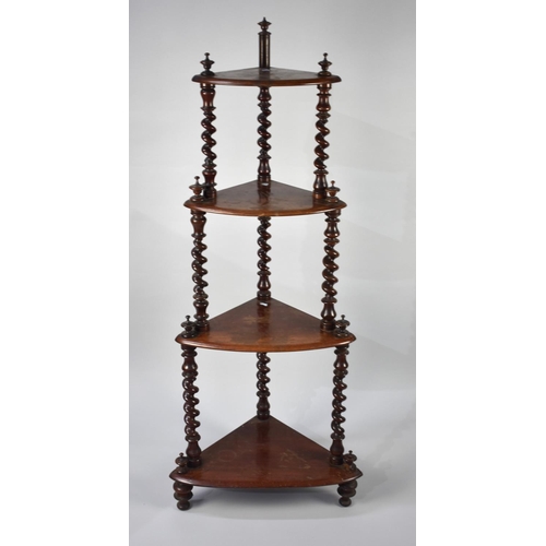 77 - A Late Victorian Mahogany Four Tier Corner Whatnot with Barley Twist Supports, 144cms High