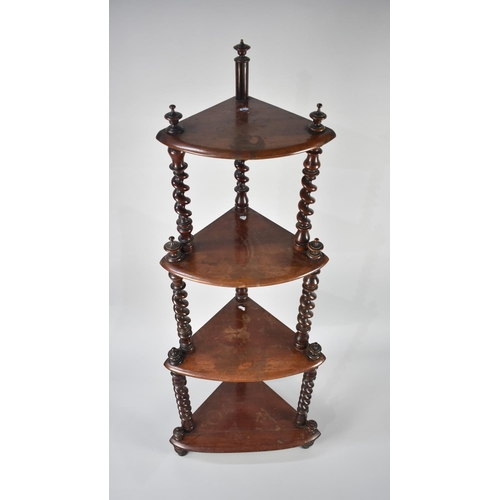 77 - A Late Victorian Mahogany Four Tier Corner Whatnot with Barley Twist Supports, 144cms High