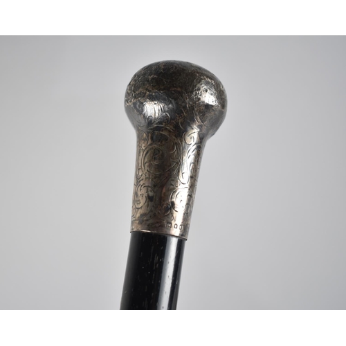 83 - Two Vintage Ebonised Walking Stick, One with Silver Top, The Other with Horn Handle