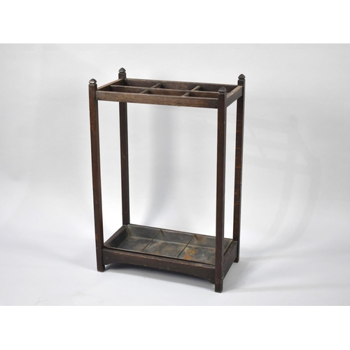 84 - An Edwardian Oak Six Division Stick Stand with Galvanised Metal Tray,46cms Wide