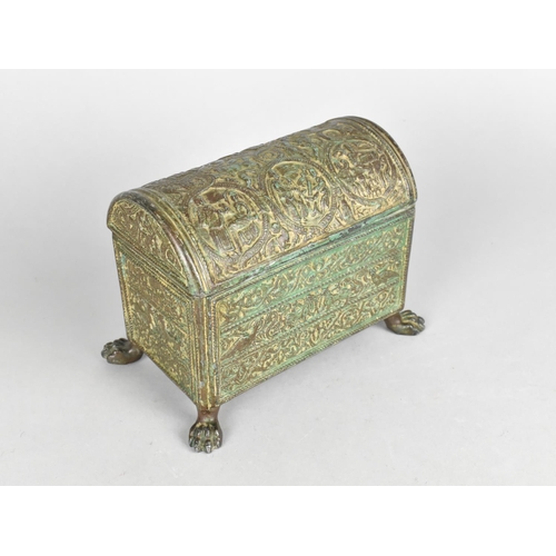 86 - A Continental Bronze Effect Dome Topped Casket with Plush Velvet Liner, Relief Decoration to All Sid... 