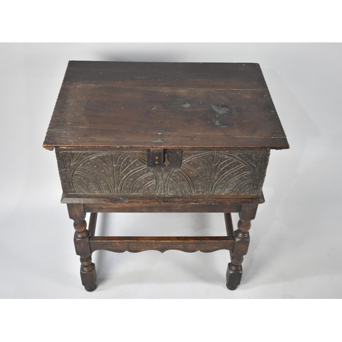 89 - An Early Welsh Oak Bible Box Set on Later Stand, Carved and Incised Decoration to Four Sides, Hinged... 