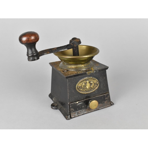 98 - A Vintage Brass Mounted Coffee Grinder with Base Drawer