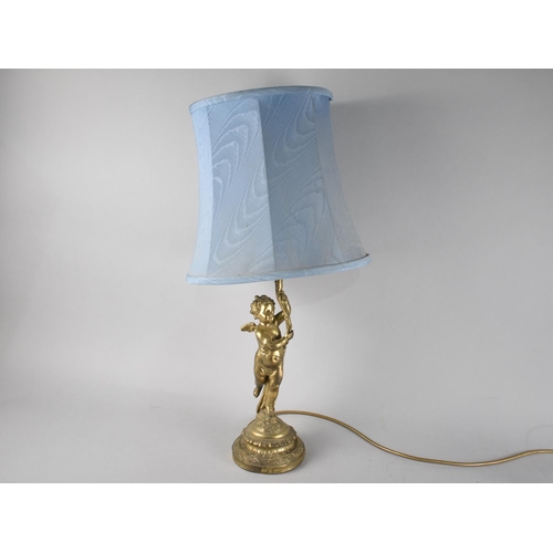 99 - A Mid 20th Century Brass Figural Table Lamp, Support in the Form of Cherub with Vine, Complete with ... 