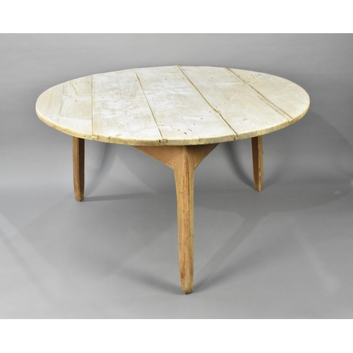 438 - A Very Large Early Pine Cricket Table, Six Plank Top, 137cm Diameter Top and 74cm high