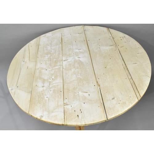 438 - A Very Large Early Pine Cricket Table, Six Plank Top, 137cm Diameter Top and 74cm high