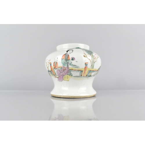 403 - A Chinese Porcelain Calligraphy Vase of Squat Form Decorated with Maiden and Child in Garden Setting... 