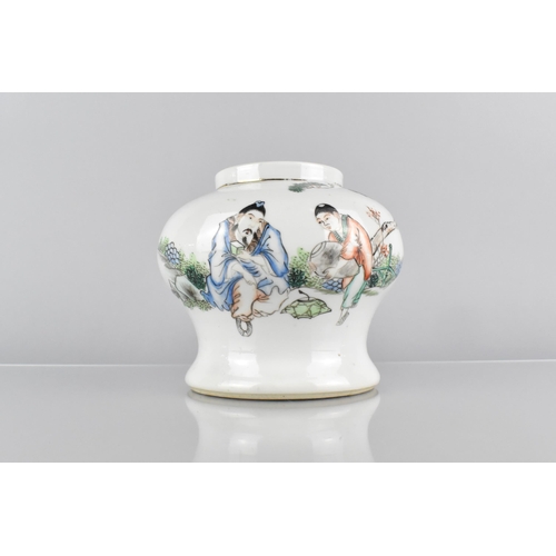 403 - A Chinese Porcelain Calligraphy Vase of Squat Form Decorated with Maiden and Child in Garden Setting... 