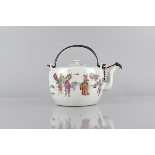 402 - A Chinese Qing Dynasty Porcelain Teapot of Squat Form  Decorated in the Famille Rose Palette with Fi... 