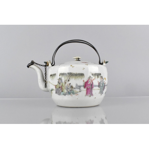 402 - A Chinese Qing Dynasty Porcelain Teapot of Squat Form  Decorated in the Famille Rose Palette with Fi... 