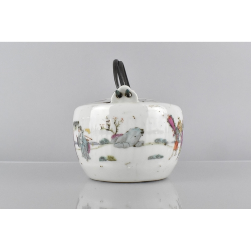 402 - A Chinese Qing Dynasty Porcelain Teapot of Squat Form  Decorated in the Famille Rose Palette with Fi... 