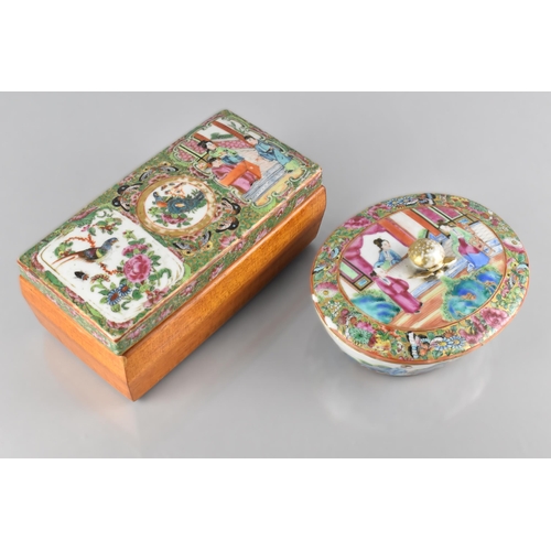 396 - A Chinese Qing Dynasty Porcelain Famille Rose Oval Pot and Cover Decorated in the Usual Manner with ... 