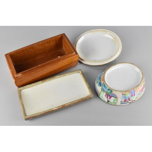 396 - A Chinese Qing Dynasty Porcelain Famille Rose Oval Pot and Cover Decorated in the Usual Manner with ... 