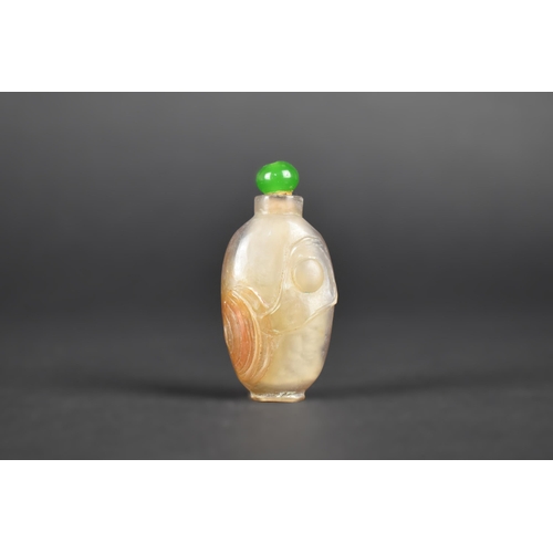 373 - A Small Chinese Carved Hardstone Snuff Carved in Shallow Relief with Limpet, with Stopper, 5.5cm