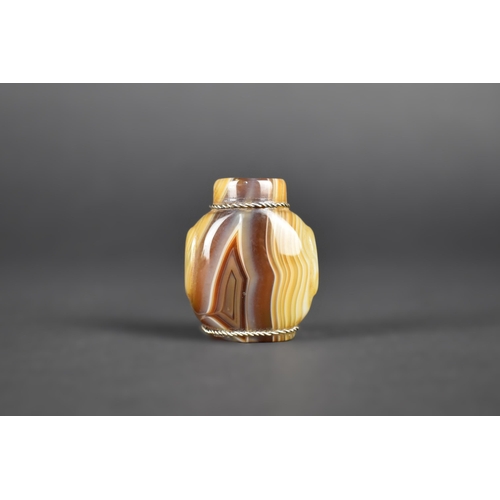 372 - A Small Chinese Hardstone and White Metal Mounted Snuff Bottle, 4cm High